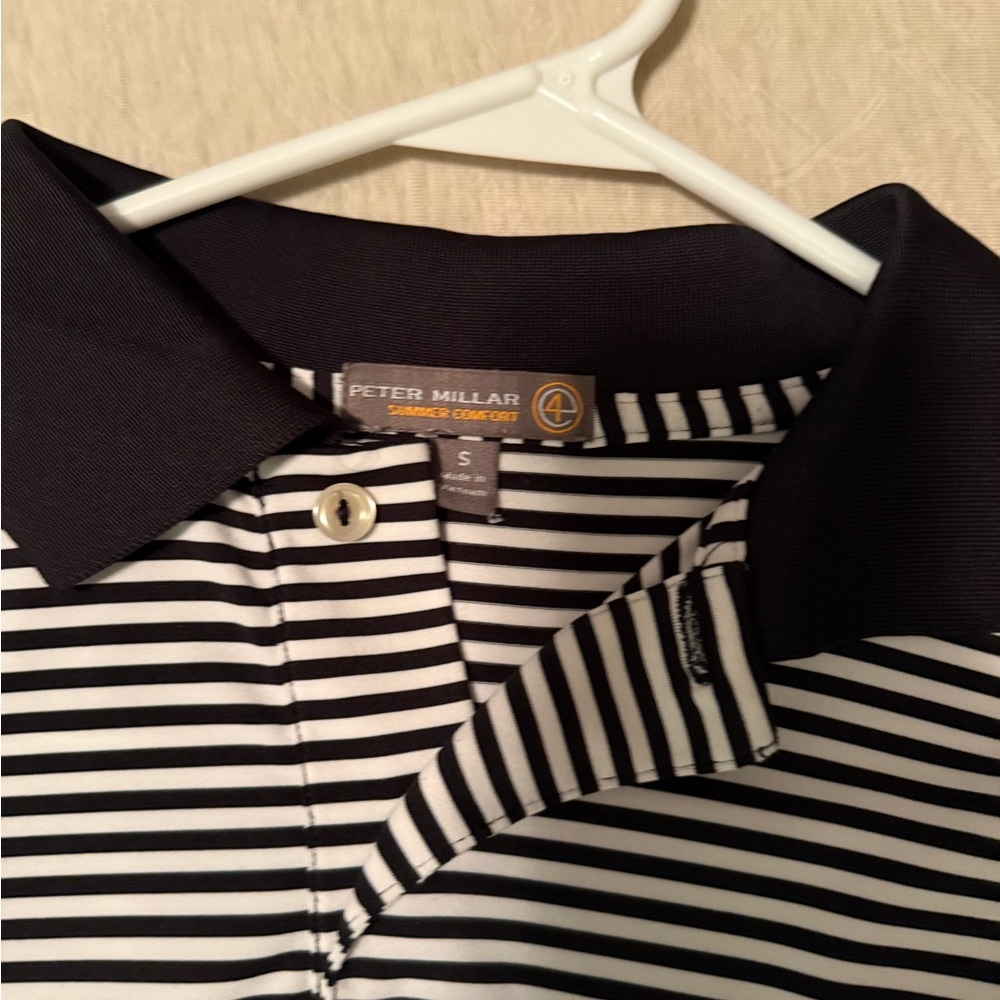 Peter Millar Black and White Striped Polo Shirt - Picture 2 of 2